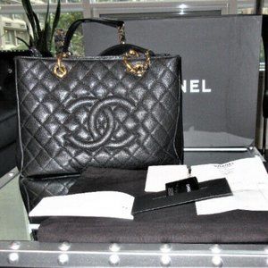 Chanel GST Black Caviar Leather w Gold Hardware